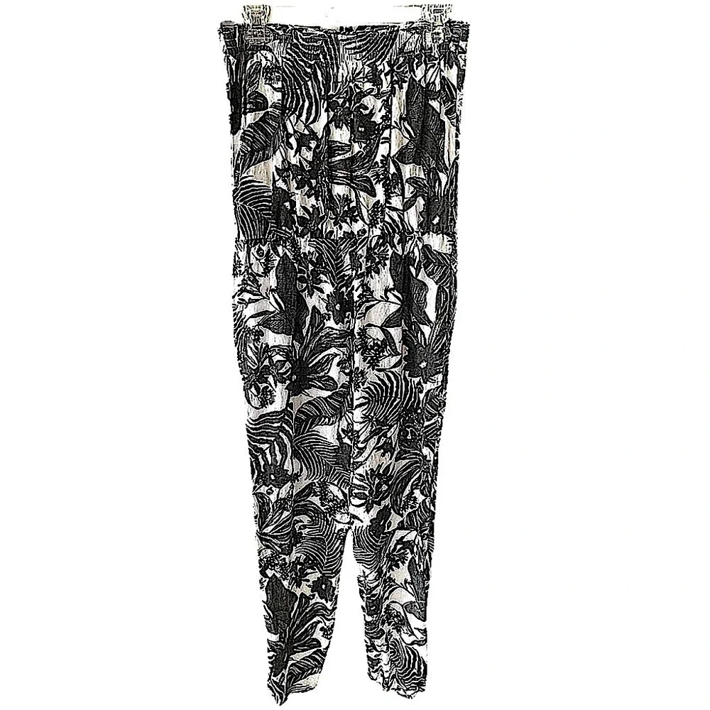 Zara Trafaluc Black & White Floral Linen Bandeau Strapless Jumpsuit Size Small